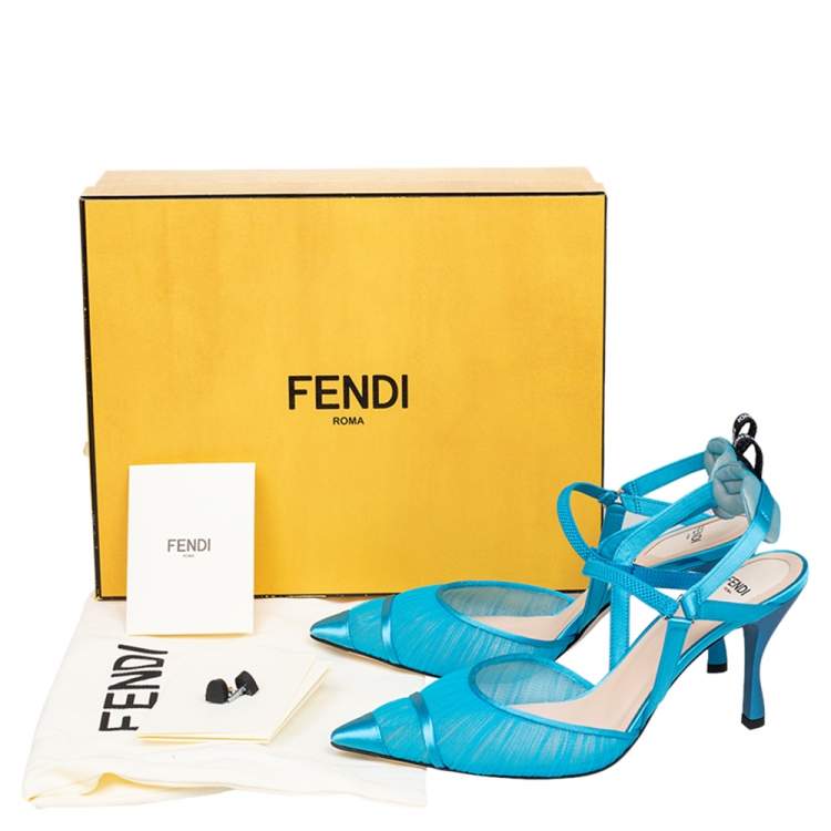 مملوكة مسبقًا Fendi Blue Tulle And Satin Colibri Lite Slingback Sandals Size 39