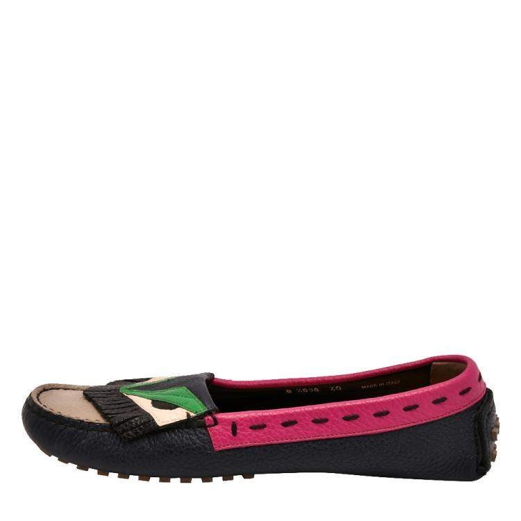 Pre Owned Fendi Multicolour Monster Leather Loafers EU 40