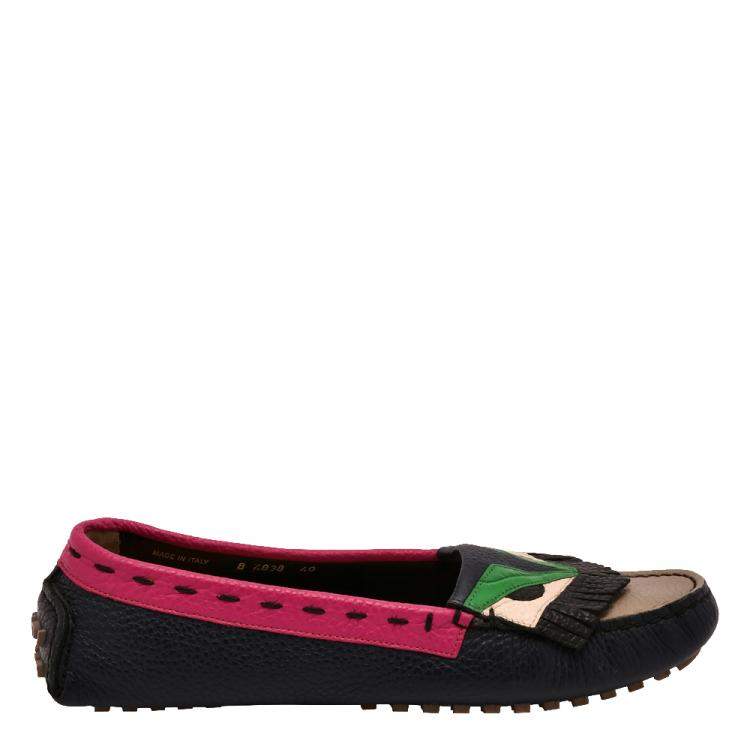 Pre Owned Fendi Multicolour Monster Leather Loafers EU 40