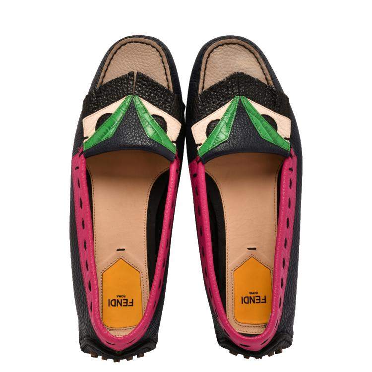 Pre Owned Fendi Multicolour Monster Leather Loafers EU 40