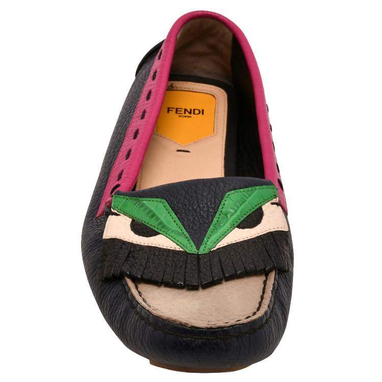 Pre Owned Fendi Multicolour Monster Leather Loafers EU 40