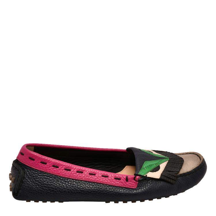 Pre Owned Fendi Multicolour Monster Leather Loafers EU 40