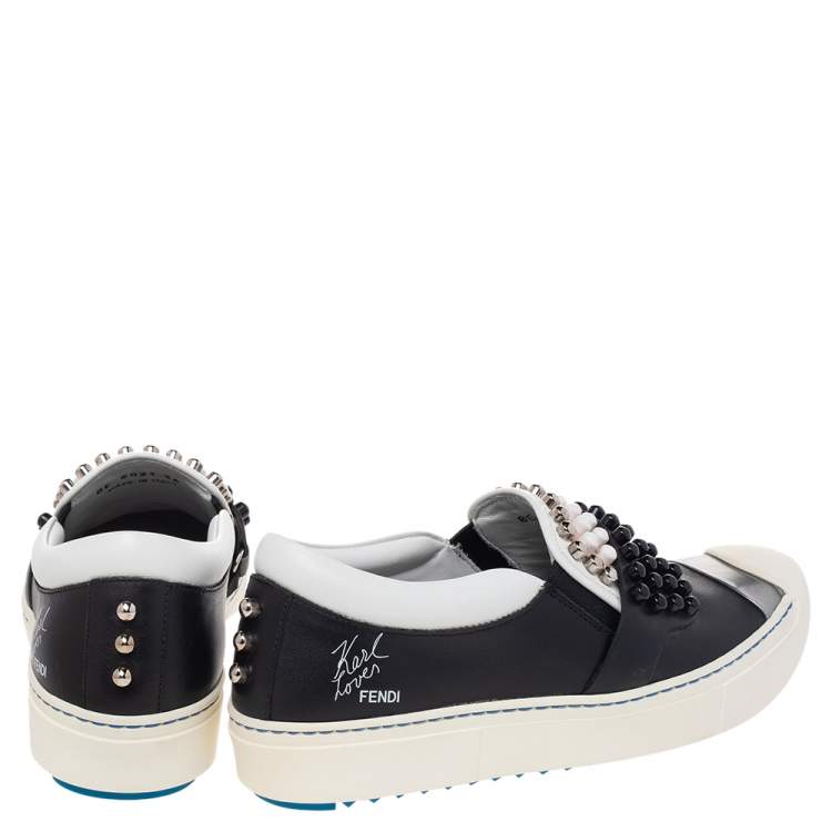 مملوكة مسبقًا Fendi Multicolor Leather Karlito Studded Low Top Sneakers Size 36