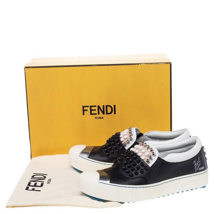 مملوكة مسبقًا Fendi Multicolor Leather Karlito Studded Low Top Sneakers Size 36