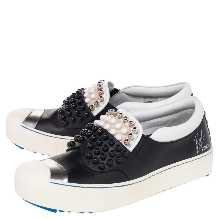 مملوكة مسبقًا Fendi Multicolor Leather Karlito Studded Low Top Sneakers Size 36