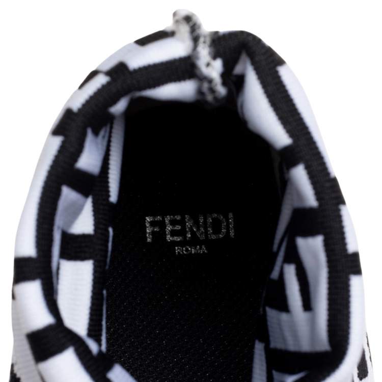 Pre Owned Fendi Black/White Knit Fabric Logo Sock Sneakers Size 39