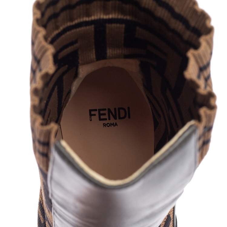 Pre Owned Fendi Brown Leather and Fabric Pointed Toe Ankle Boots Size 36