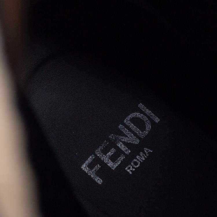 Pre Owned Fendi Black Leather And FF Motif Detail Stretch Fabric Rockoko Combat Boots Size 38