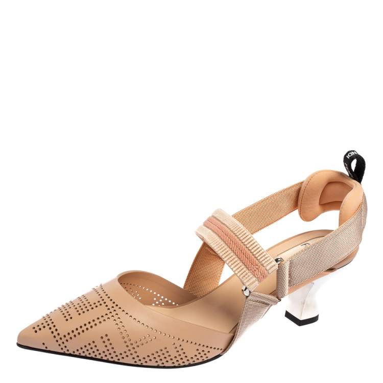 Fendi Beige Perforated Leather Colibri Slingback Pointed Toe Sandals Size  37 Fendi | The Luxury Closet