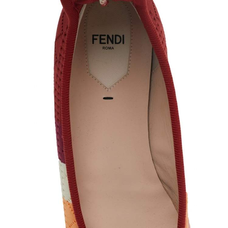 Pre Owned Fendi Multicolor Knit Fabric Rockoko Pointelle Ankle Cuff Ballet Flat Size 38