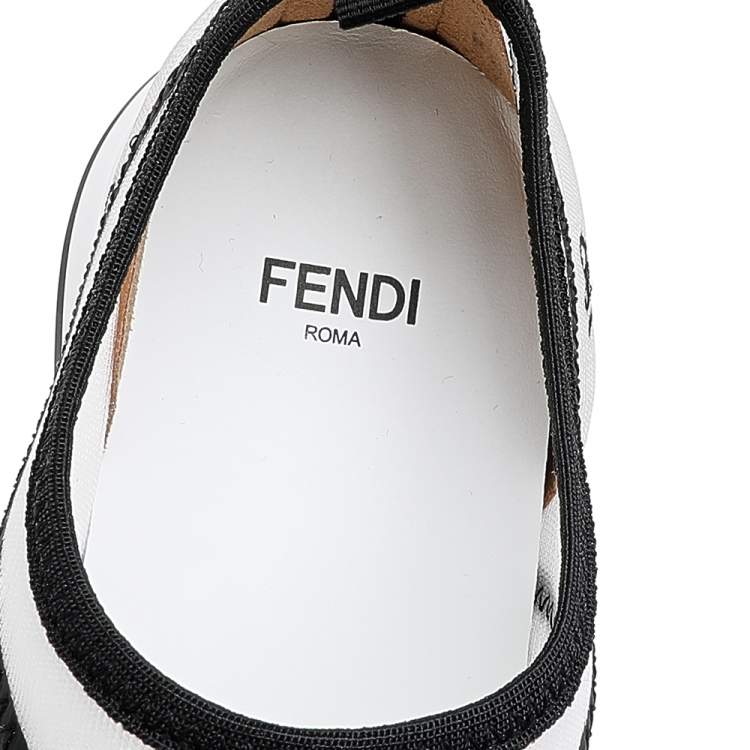 Pre Owned Fendi White/Black Mesh And Leather Freedom Logo Embroidered Slip On Sneakers Size 38