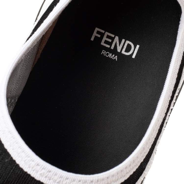 Pre Owned Fendi Black/White Mesh And Leather Freedom Logo Embroidered Slip On Sneakers Size 38