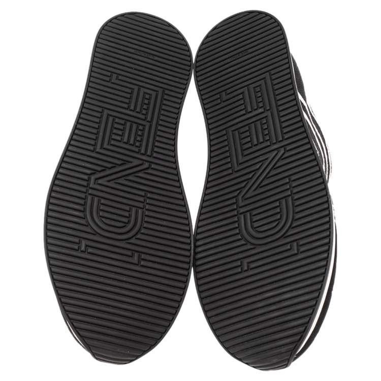 Pre Owned Fendi Black/White Mesh And Leather Freedom Logo Embroidered Slip On Sneakers Size 38