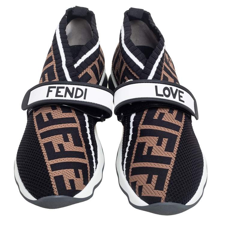 Pre Owned Fendi Multicolor FF Monogram Knit Fabric Rockoko Sneakers Size 36