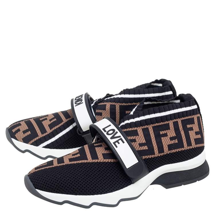 Pre Owned Fendi Multicolor FF Monogram Knit Fabric Rockoko Sneakers Size 36