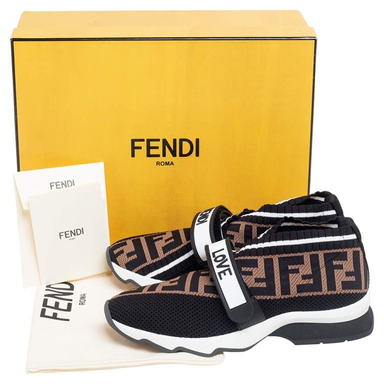 Pre Owned Fendi Multicolor FF Monogram Knit Fabric Rockoko Sneakers Size 36
