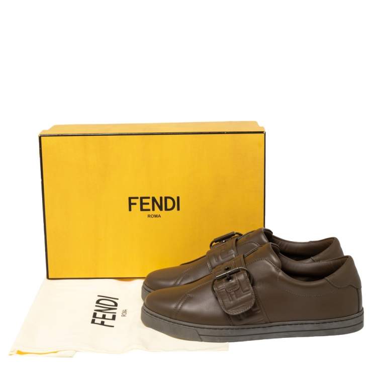 Pre Owned Fendi Olive Green Leather Pearland Slip On Sneakers Size 39