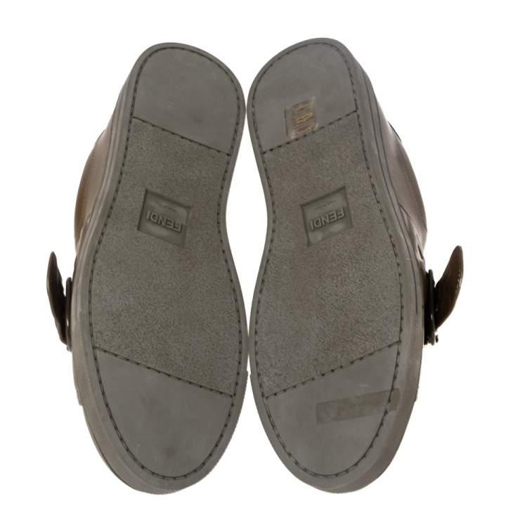 Pre Owned Fendi Olive Green Leather Pearland Slip On Sneakers Size 39