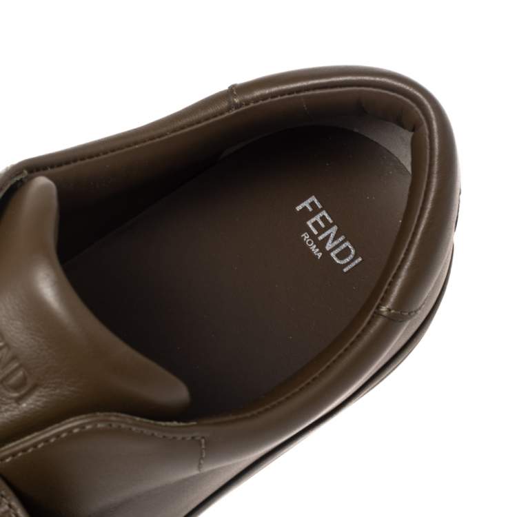 Pre Owned Fendi Olive Green Leather Pearland Slip On Sneakers Size 39