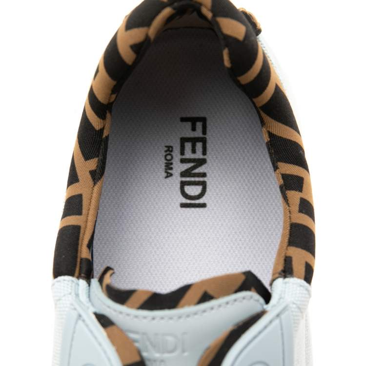 Pre Owned Fendi Blue Canvas and Zucca Fabric Force Low-Top Sneakers Size 40 