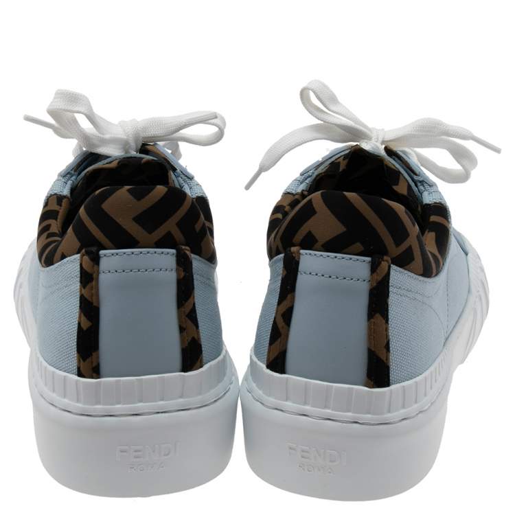 Pre Owned Fendi Blue Canvas and Zucca Fabric Force Low-Top Sneakers Size 40 