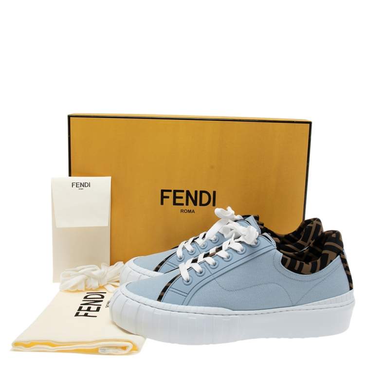 Pre Owned Fendi Blue Canvas and Zucca Fabric Force Low-Top Sneakers Size 40 
