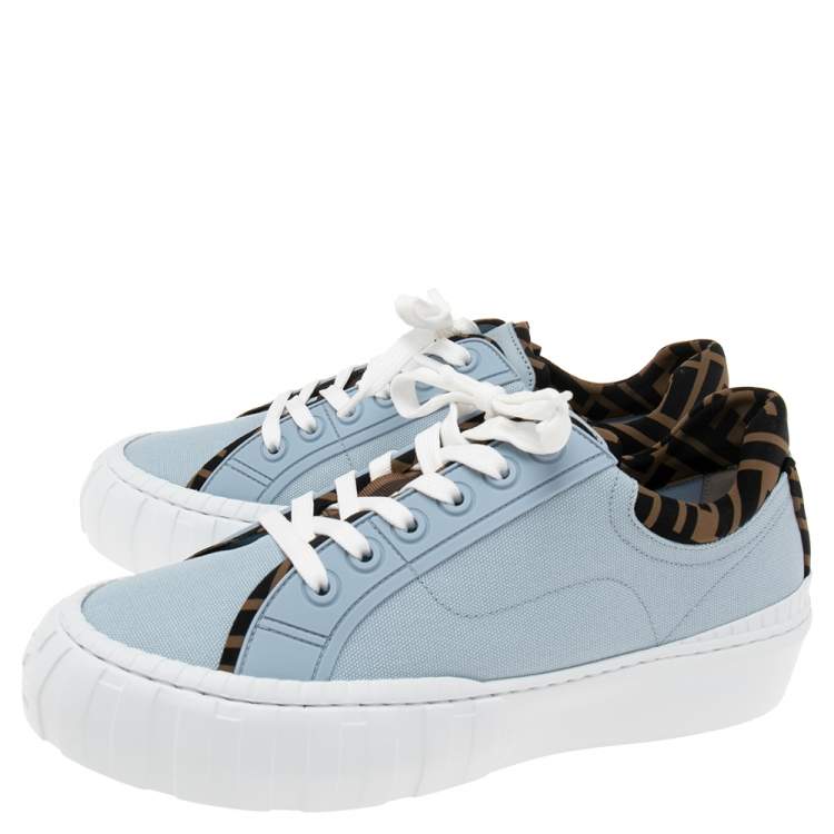 Pre Owned Fendi Blue Canvas and Zucca Fabric Force Low-Top Sneakers Size 40 