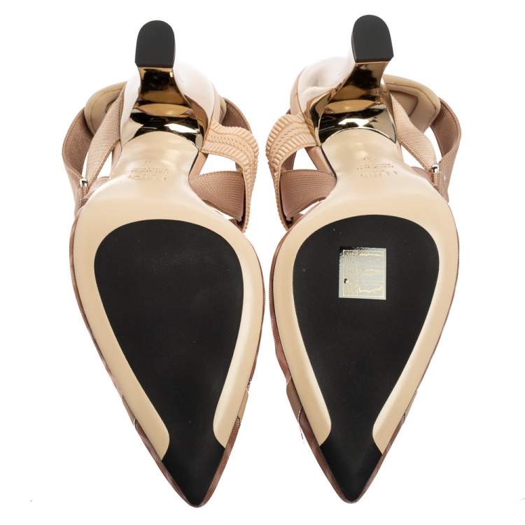 Pre Owned Fendi Multicolor Mesh And Fabric Colibri Slingback Pointed Toe Sandals Size 40