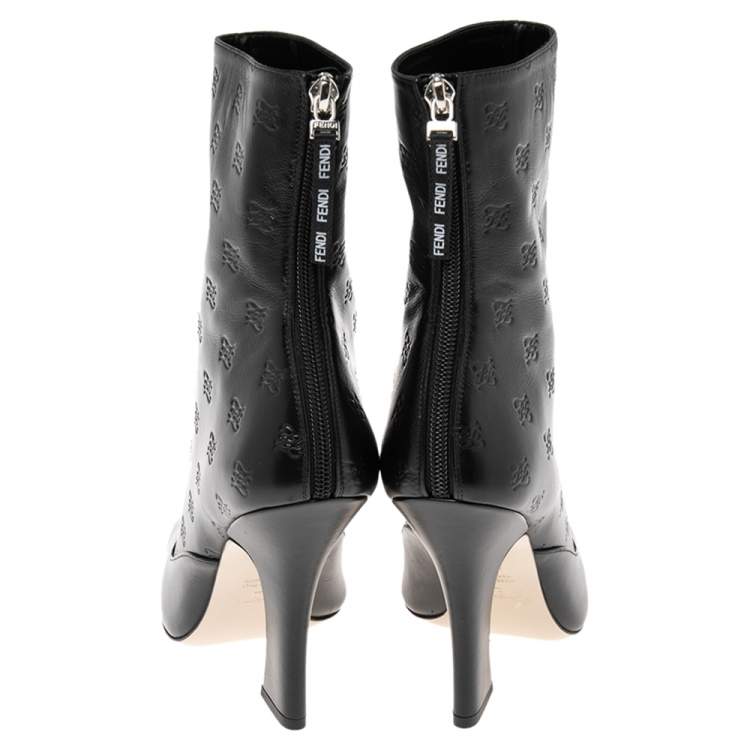 Pre Owned Fendi Black Leather FFreedom Ankle Boots Size 40