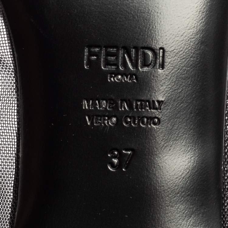 Pre Owned Fendi Black/Navy Blue Mesh and Leather Colibri Pointed Toe Ballet Flats Size 37