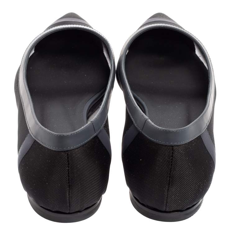 Pre Owned Fendi Black/Navy Blue Mesh and Leather Colibri Pointed Toe Ballet Flats Size 37