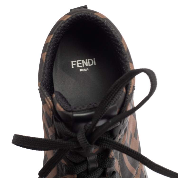Pre Owned Fendi Green Zucca Nylon High Top Sneakers Size 38