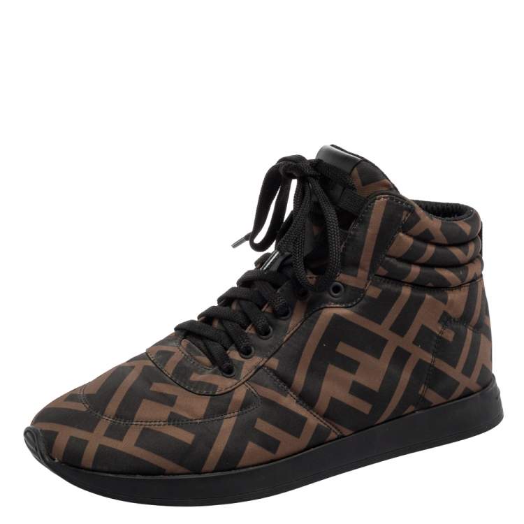 Pre Owned Fendi Green Zucca Nylon High Top Sneakers Size 38