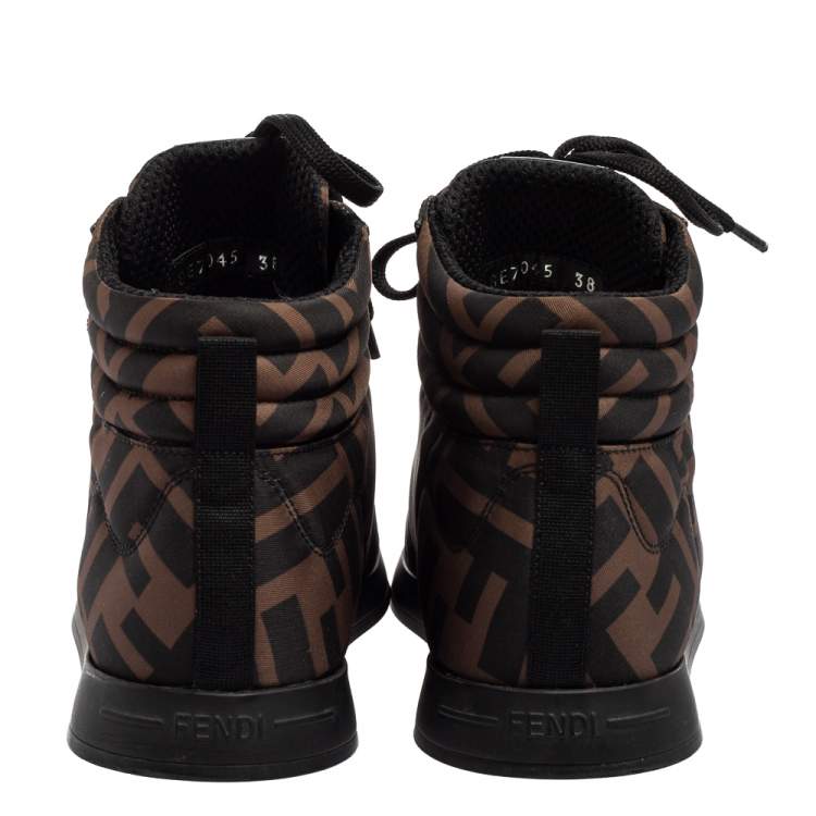 Pre Owned Fendi Green Zucca Nylon High Top Sneakers Size 38