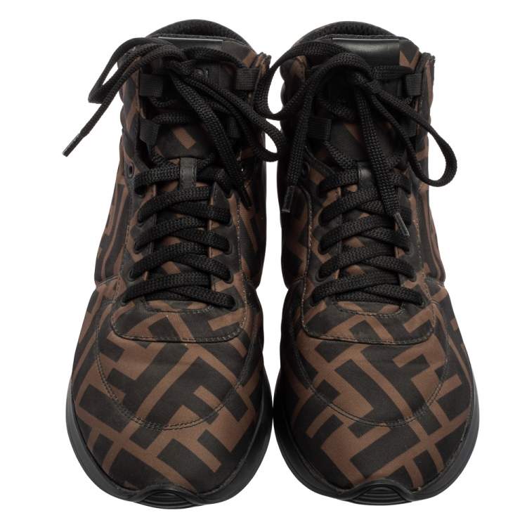 Pre Owned Fendi Green Zucca Nylon High Top Sneakers Size 38