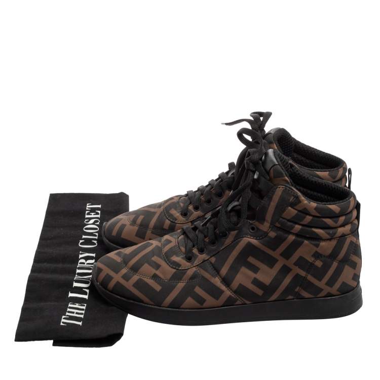 Pre Owned Fendi Green Zucca Nylon High Top Sneakers Size 38