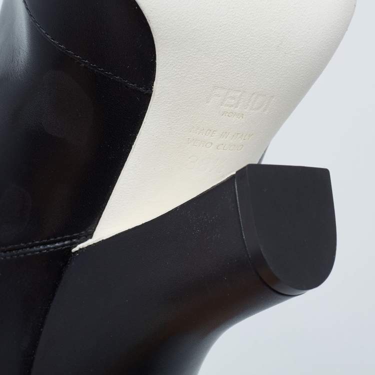 مملوكة مسبقًا Fendi Black Leather Embroidered Ankle Boots Size 38.5