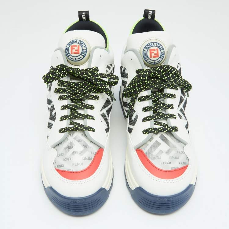 Pre Owned Fendi Multicolor Leather And Fabric  FF Chunky Lace Up Sneakers Size 38.5