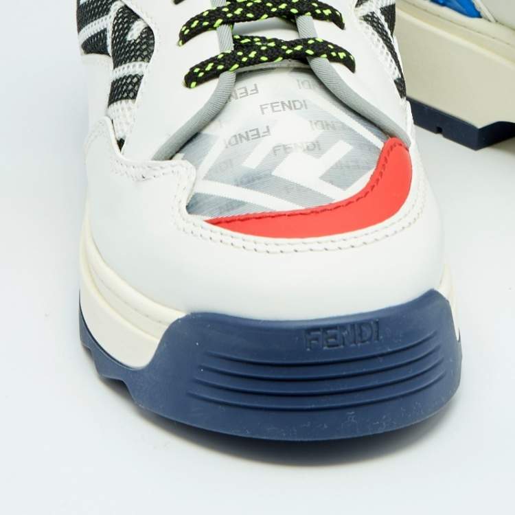 Pre Owned Fendi Multicolor Leather And Fabric  FF Chunky Lace Up Sneakers Size 38.5