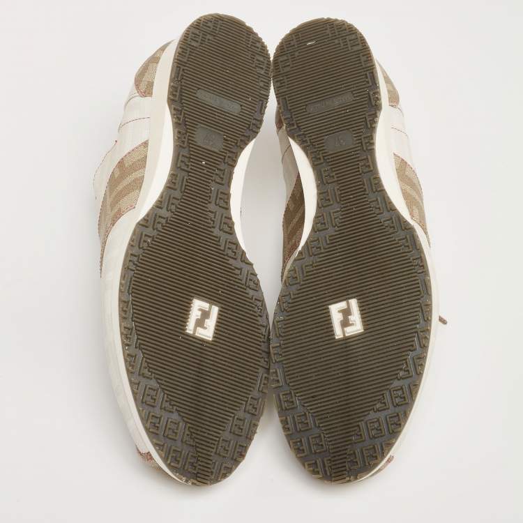 Pre Owned Fendi Two Zucca Canvas Trainer Lace Up Sneakers Size 37