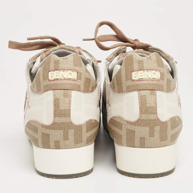 Pre Owned Fendi Two Zucca Canvas Trainer Lace Up Sneakers Size 37