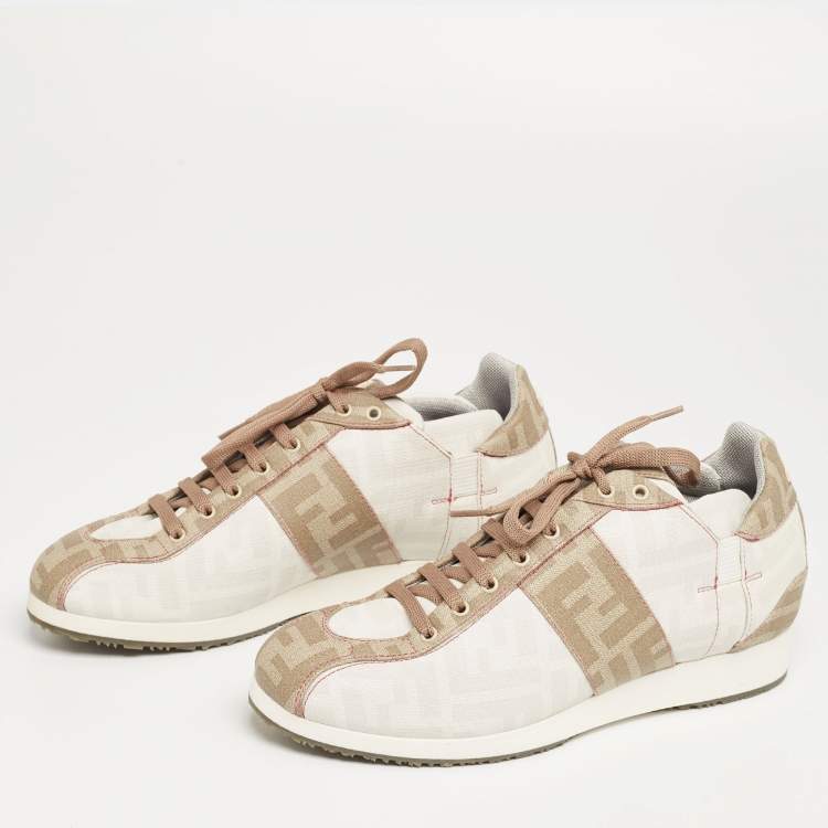 Pre Owned Fendi Two Zucca Canvas Trainer Lace Up Sneakers Size 37