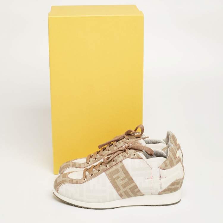 Pre Owned Fendi Two Zucca Canvas Trainer Lace Up Sneakers Size 37