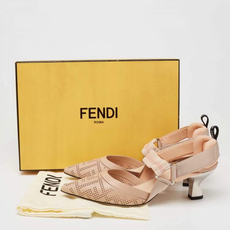 Pre Owned Fendi Nude Pink FF Perforated Leather Colibri Slingback Pumps Size 39