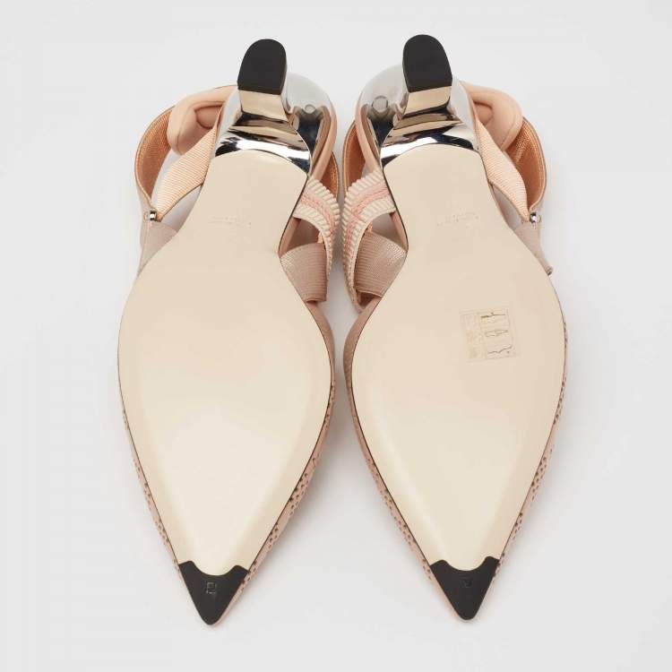 Pre Owned Fendi Nude Pink FF Perforated Leather Colibri Slingback Pumps Size 39