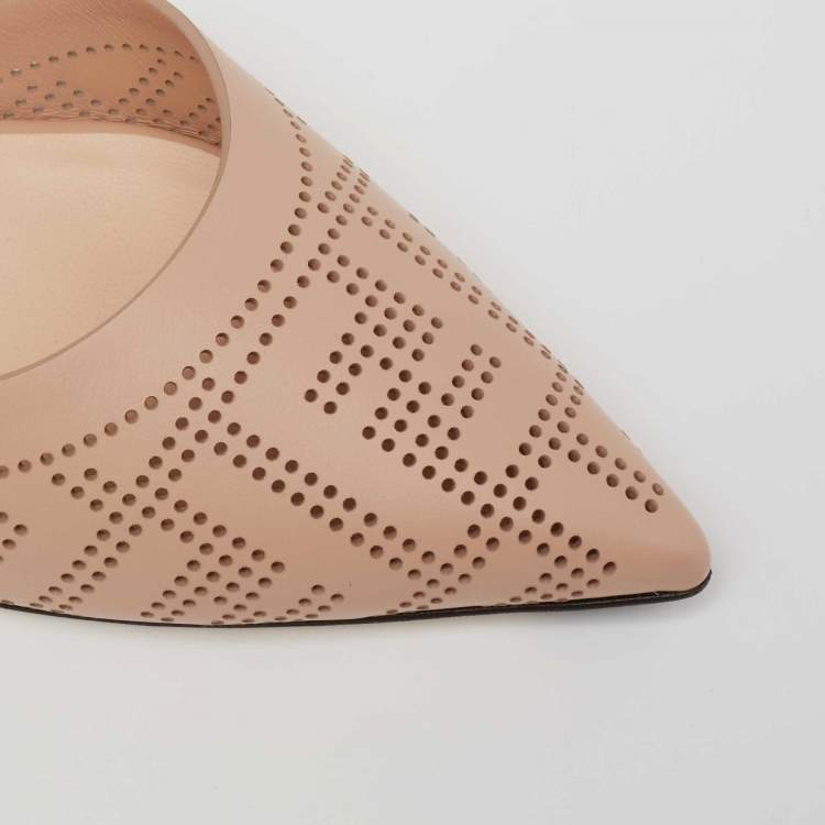 Pre Owned Fendi Nude Pink FF Perforated Leather Colibri Slingback Pumps Size 39