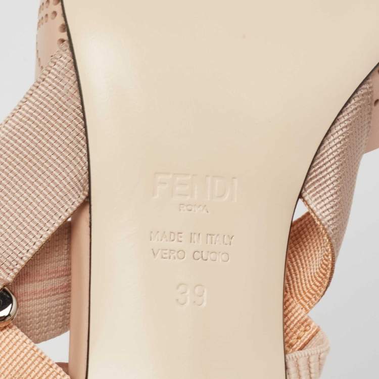 Pre Owned Fendi Nude Pink FF Perforated Leather Colibri Slingback Pumps Size 39