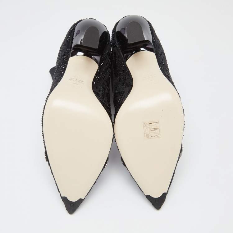 Pre Owned Fendi Black Canvas And Leather Embellished Ankle  Boots Size 38.5