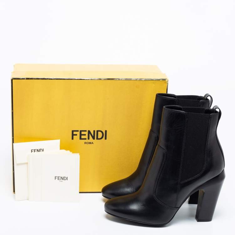 Pre Owned Fendi Black Leather Ffreedom Ankle Boots Size 38.5
