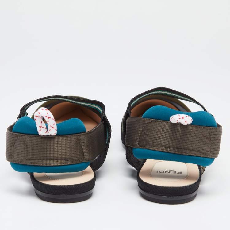 Pre Owned Fendi Multicolor Mesh and Canvas  Colibri Slingback Flat Sandals Size 38